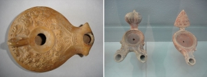 Roman lamp with garland of flowers, 2nd century AD